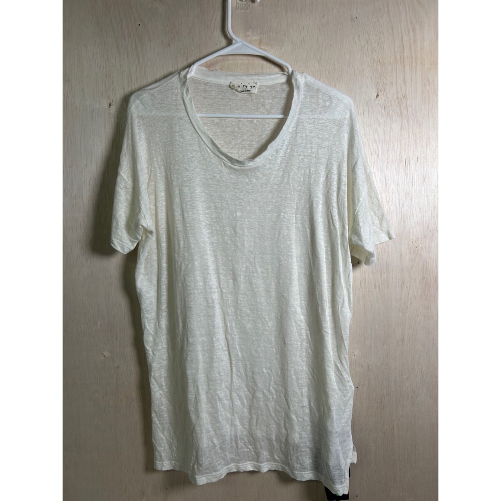 Ma'ry'ya Linen T-Shirt Womens L White Excellent Made in Italy Scoop Neck Slub